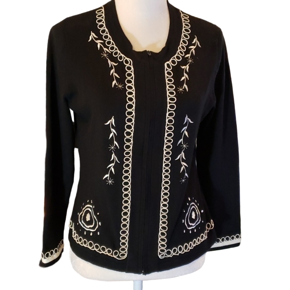 Dlg Petite Black Zip Up Sweater Cardigan PXS EUC